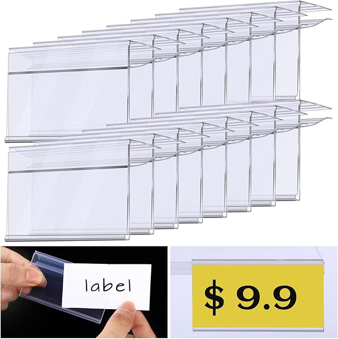 Qunclay 200 Pcs Shelf Label Holder Glass Wood 1.25 x 3 Inches Clear Plastic by Qunclay