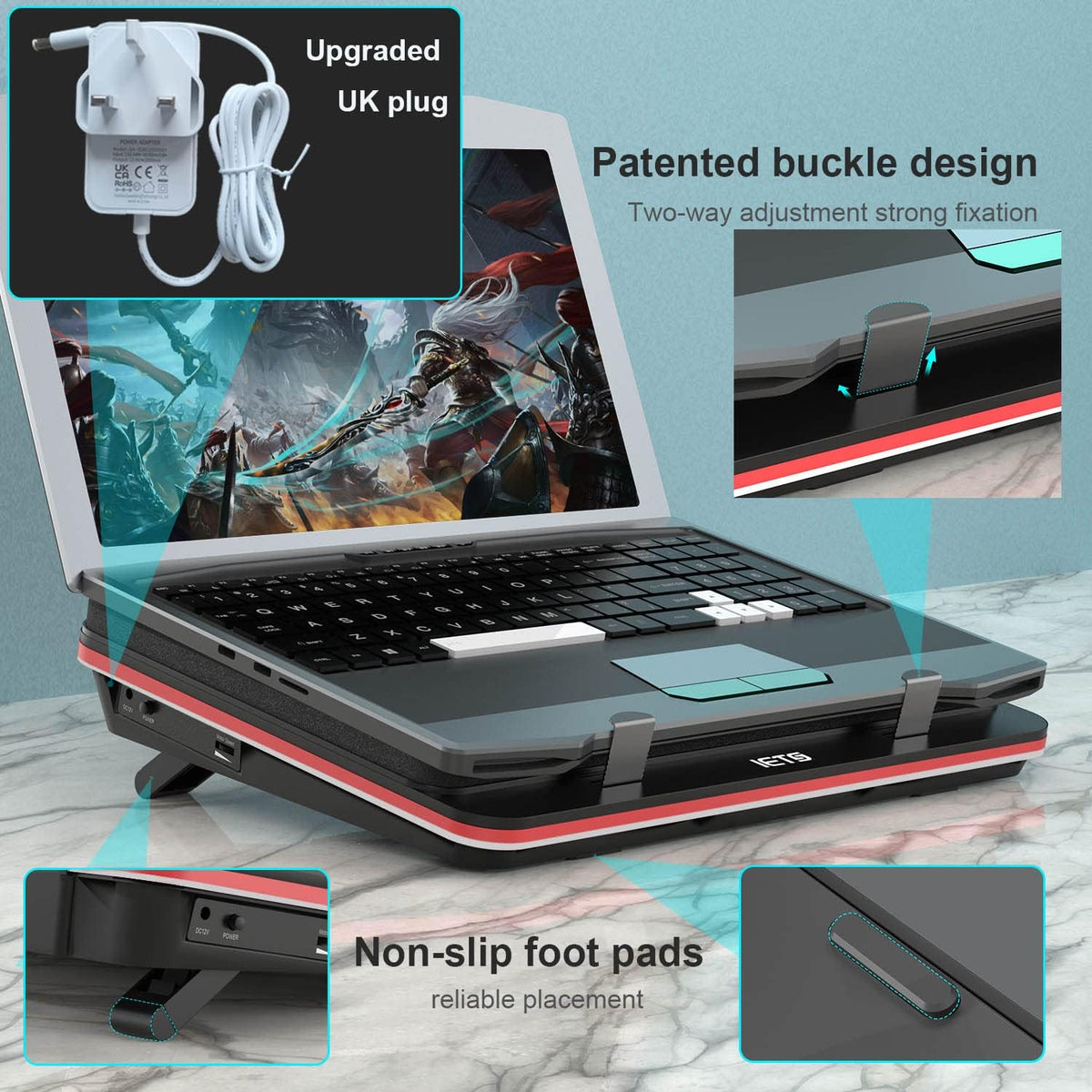 IETS GT500 Powerful Turbo-Fan (4200 RPM) Laptop Cooling Pad with Infinitely V...