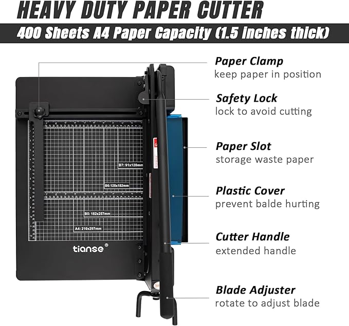 TIANSE Heavy Duty Guillotine Paper Cutter A4 12" Guillotine Paper Cutter 400 - Image 2