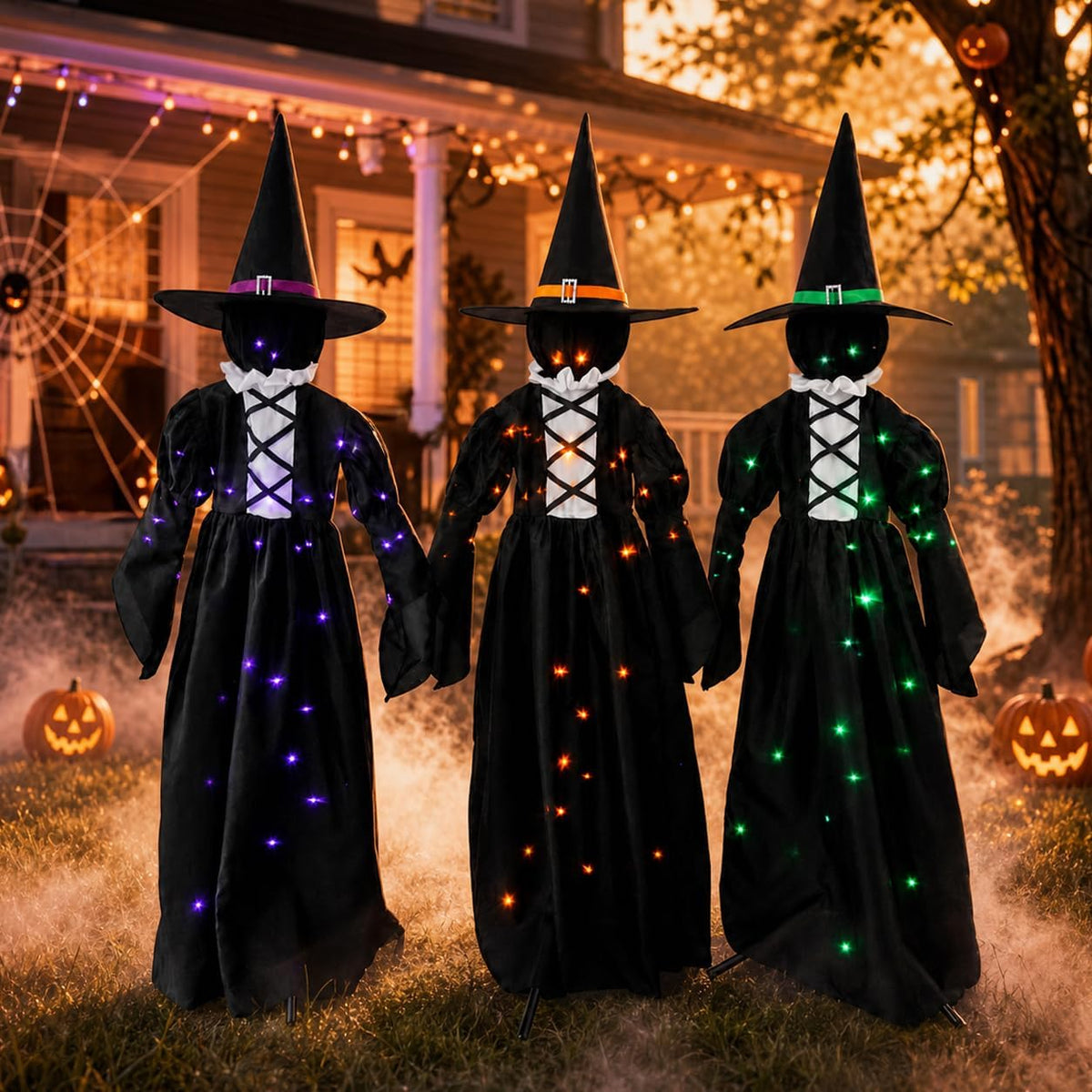 HOMELEX 3 Lighted Witches Halloween Yard Decorations, 59 in