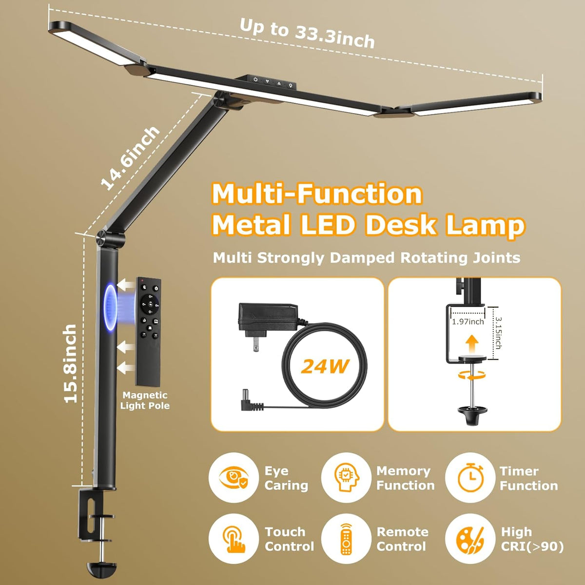 airlonv led desk lamp with clamp, architect desk, close-up detail