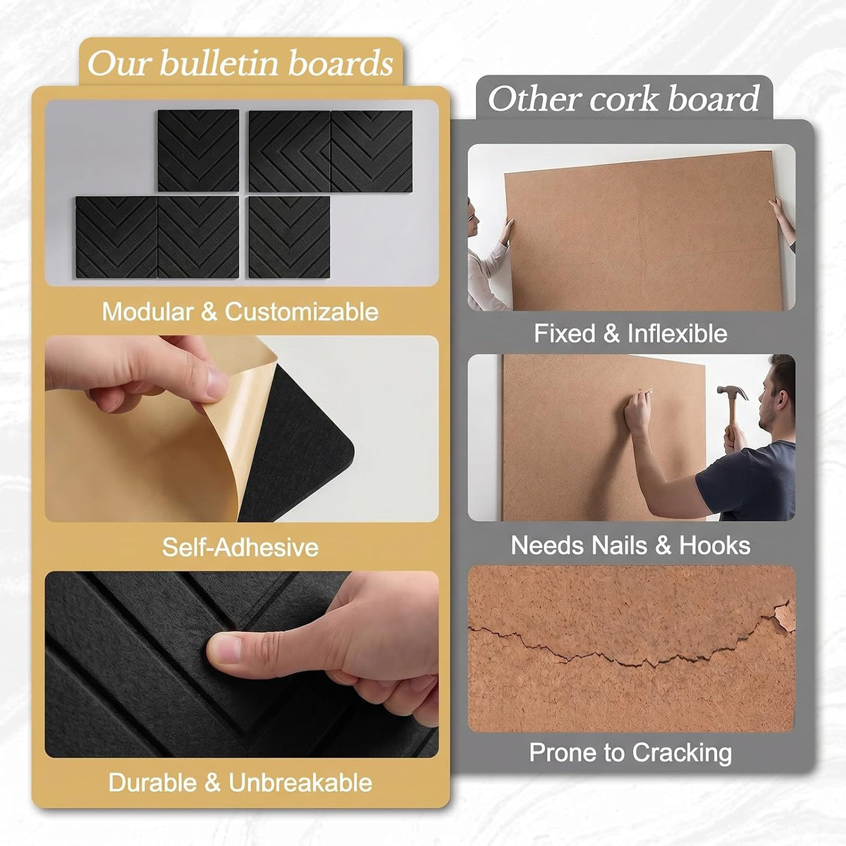 Large Bulletin Board with Push Pin, 12 Pack, 48"x36", Black Chevron