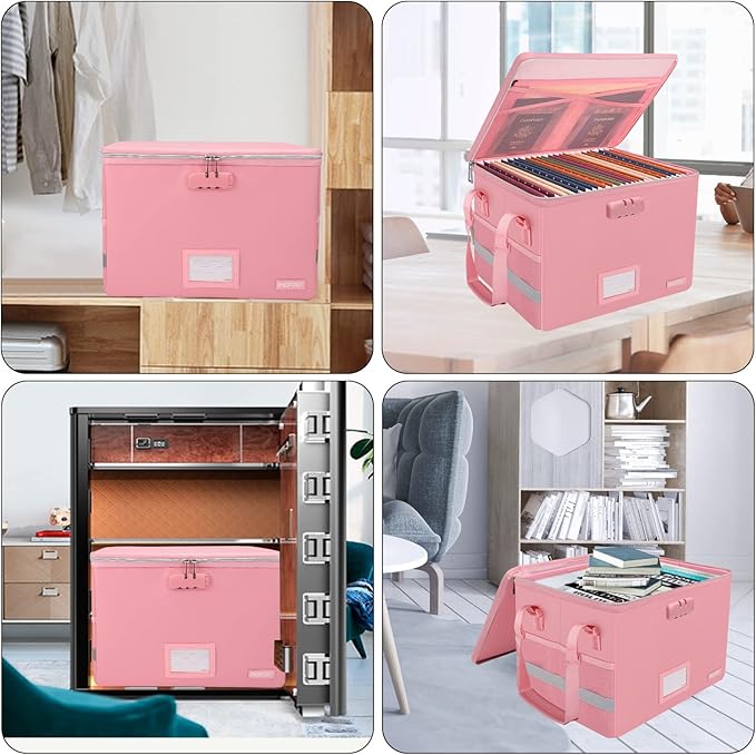 ENGPOW File Box with Lock, Fireproof Document Box with Zipper＆Pockets, - Image 2