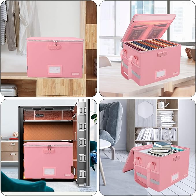 ENGPOW File Box with Lock, Fireproof Document Box with Pockets, Collapsible - Image 2