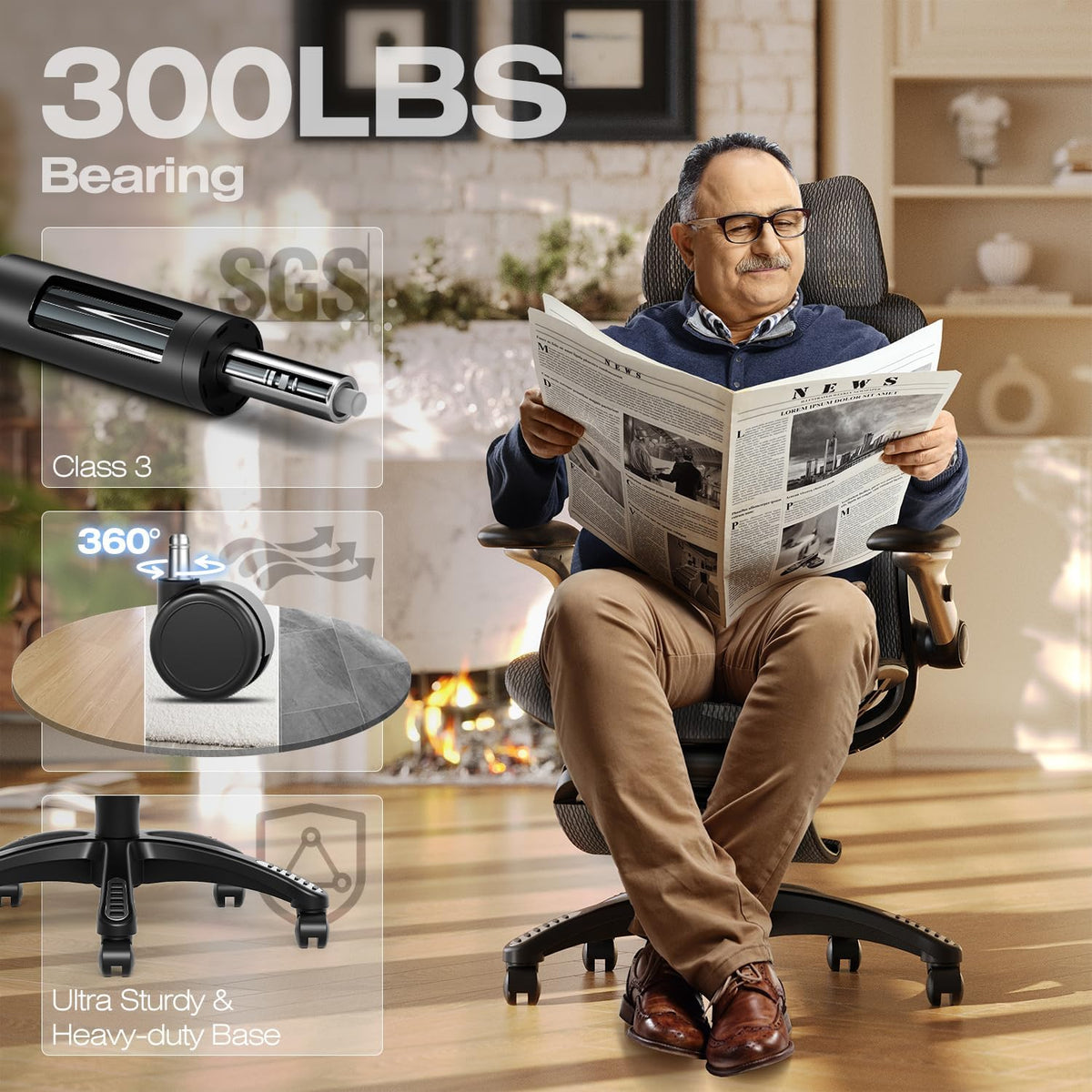 elabest x100 ergonomic mesh office chair with footrest, front angle view
