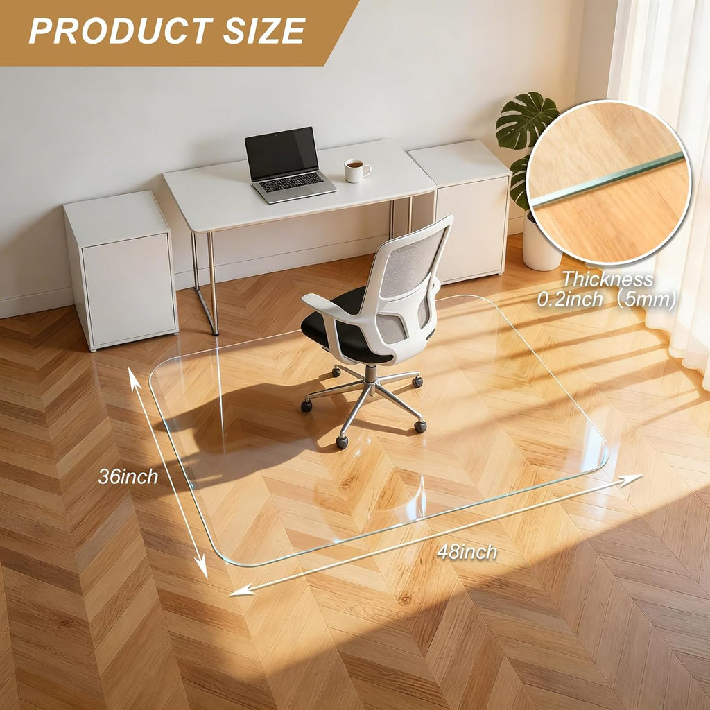 Vicwe Glass Chair Mat for Carpet, 32"x48" Tempered Glass Office Chair Mat | 1/5" Thick,Heavy Duty Chair Mat with Rounded and Polished Edges,Smooth Glide for Carpet & Hardwood Floor Protection,Ship Flat