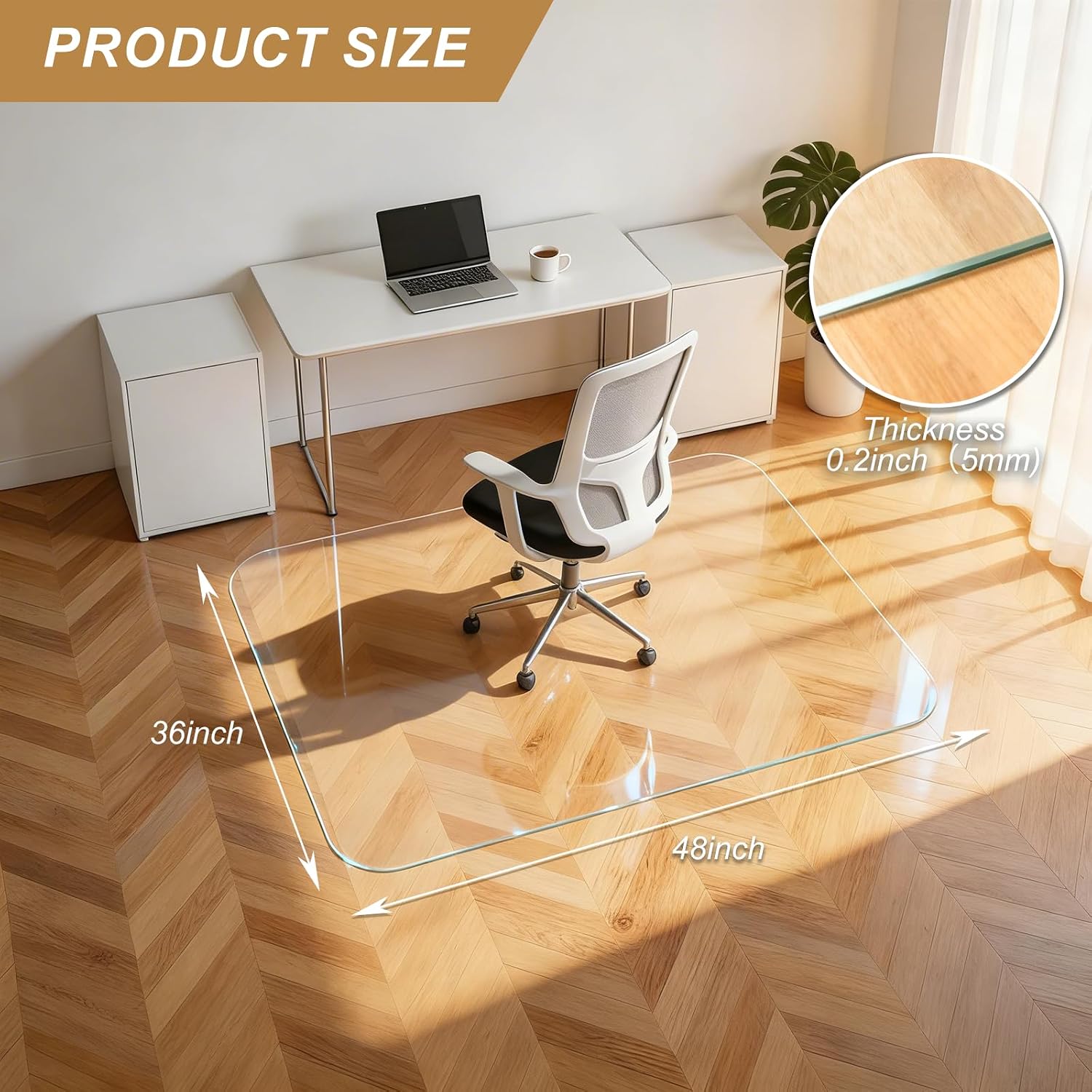 Vicwe Glass Chair Mat for Carpet, 32"x48" Tempered Glass Office Chair Mat | 1/5" Thick,Heavy Duty Chair Mat with Rounded and Polished Edges,Smooth Glide for Carpet & Hardwood Floor Protection,Ship Flat