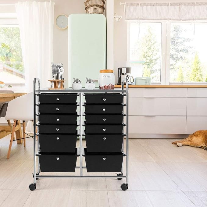 LDAILY 12 Drawer Rolling Storage Cart, Craft Cart Organizer on Wheels w/Metal - Image 7