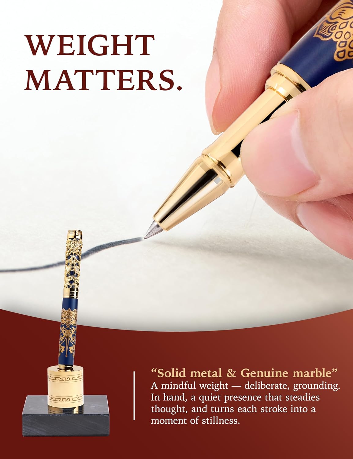 ARTEX x National Palace Museum Gold Lotus Rollerball Pen & Marble Stand Set