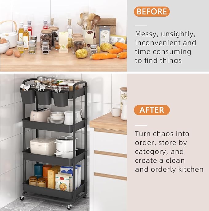 JIUYOTREE 4-Tier Plastic Rolling Storage Cart Utility Cart - Image 5