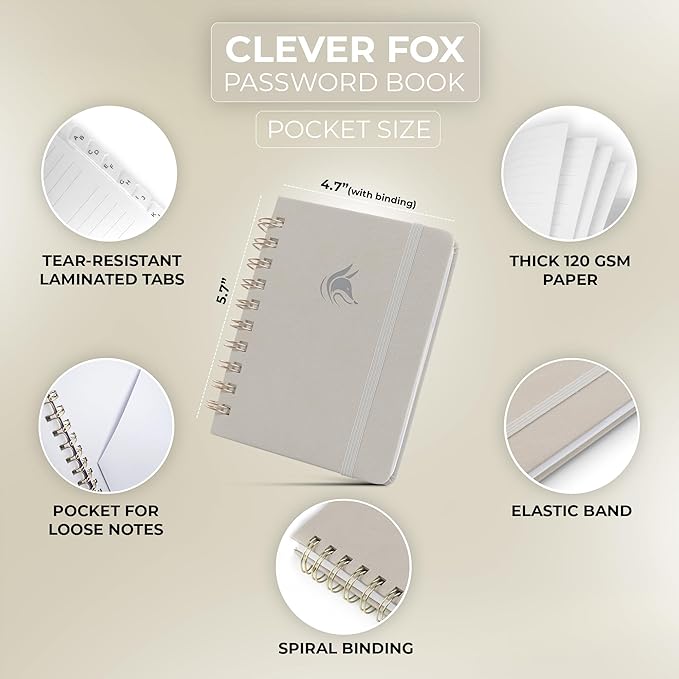 Clever Fox Password Book Spiral – Mini Internet Address & Password Organizer - Image 2