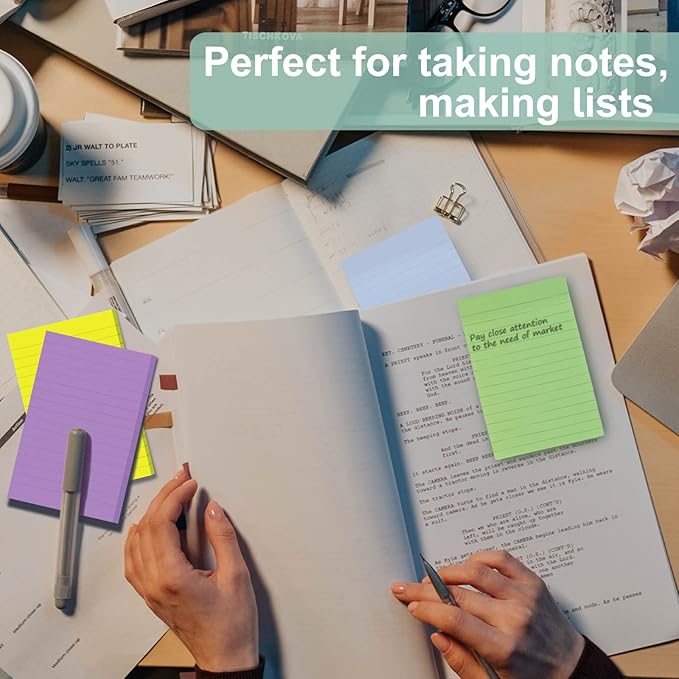 24 Pack Lined Sticky Notes 4X6 in Self Sticky Note Pads Colorful Post Stickies - Image 5