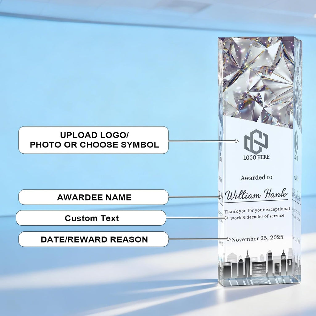 Personalized Employee Recognition Trophy, Custom Years of Service Award | customized with name, title and year for employee appreciation, work anniversaries, team achievements and office display