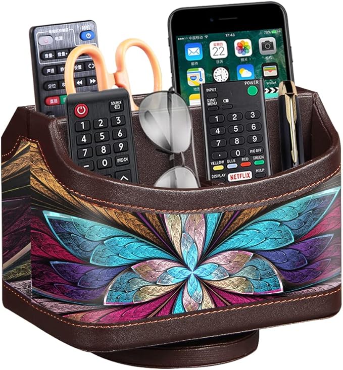 PUSU 360°Rotatable Remote Control Holder, PU Leather TV Remote Holder Caddy by PUSU