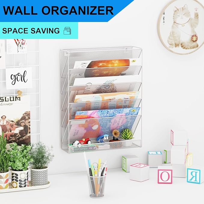 GDINDINFAN Wall File Organizer Holder Mesh Hanging Paper Document Holder - Image 2