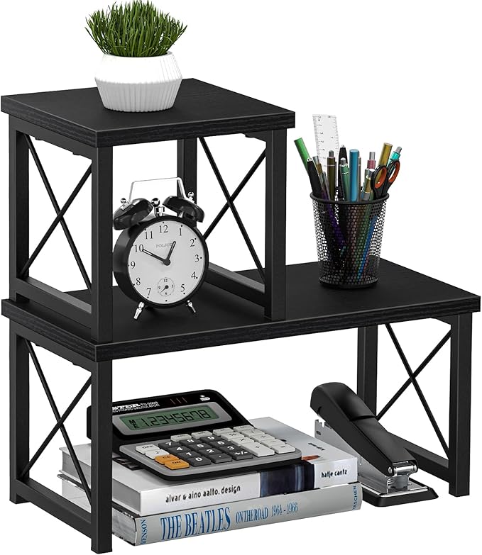 Honiter Desk Shelf Desktop Organizer 2 Tier Wood Small Bookshelf, Rustic Brown by Honiter