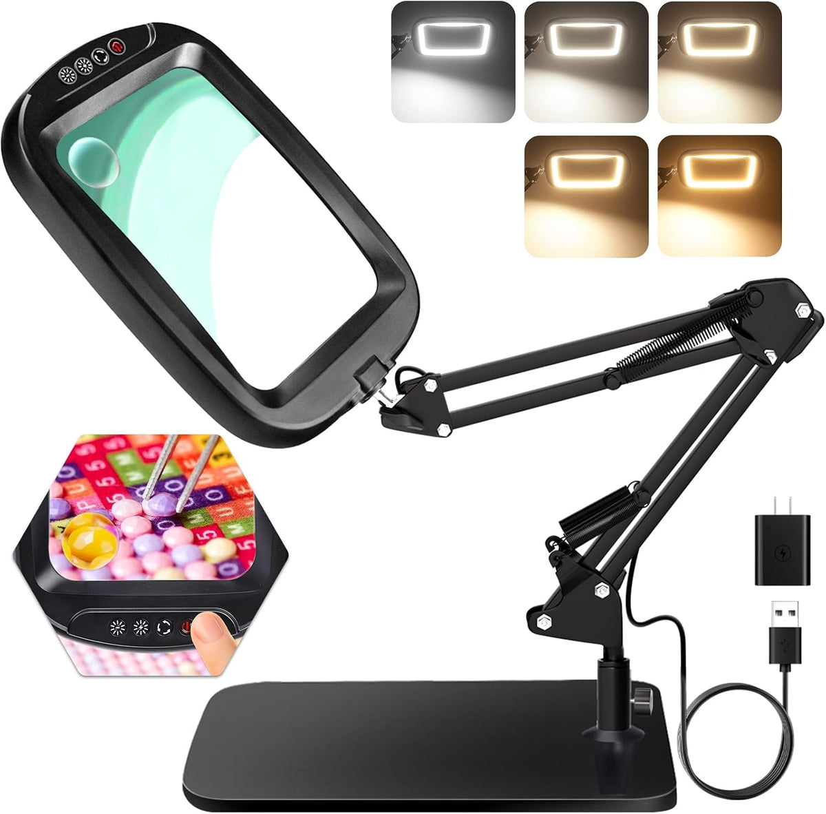 10X 30X Extra Large Magnifying Glass with Light and Stand 7-inch