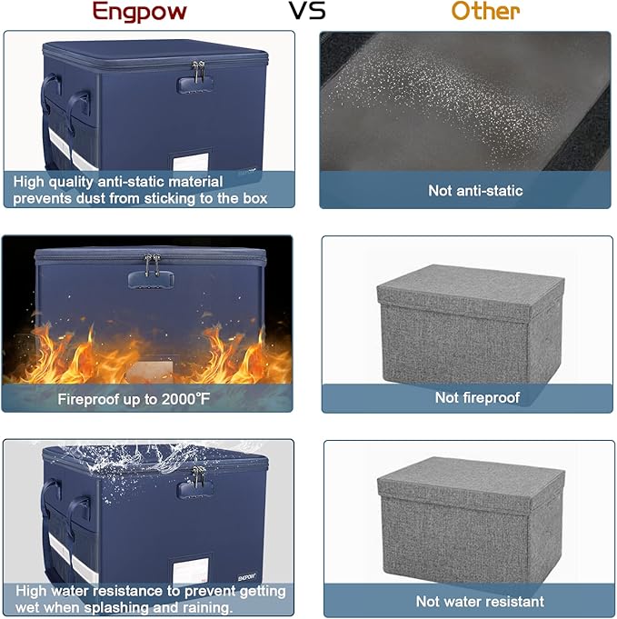 ENGPOW File Box with Lock, Fireproof Document Box with Zipper＆Pockets, - Image 6