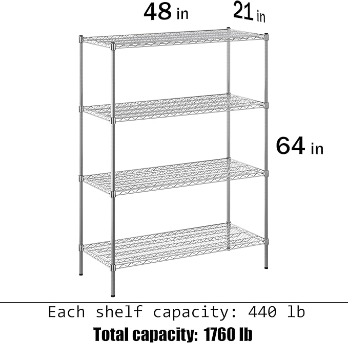 Regal Altair 21" Deep x 48" Wide x 64" Height Wire Shelving Kit | 4-Tier | NSF - Image 3