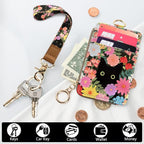 bolimoss Black Cat Flower Lanyard Wallet, Pu Leather Women Zid ID Case - Image 6