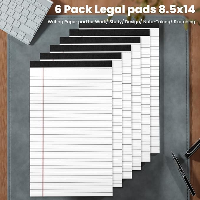 Legal Pads 8.5 x 14 Note Pads, 6 Pack Writing Pads Wide Ruled Notepads - Image 6