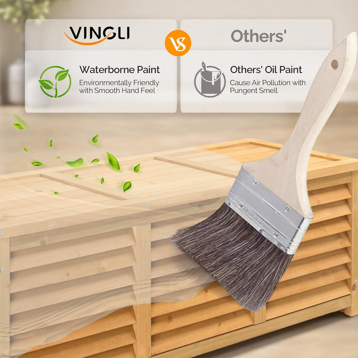 vingli 47 gallon wood deck box (natural), close-up detail