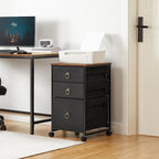 HOOBRO 3-Drawer Mobile File Cabinet, Vertical Filing Cabinet, Under Desk Storage Drawers for Home Office, Rolling Printer Stand, A4/Letter-Sized, Nonwovens Drawer, Rustic Brown and Black BFK30WJ01
