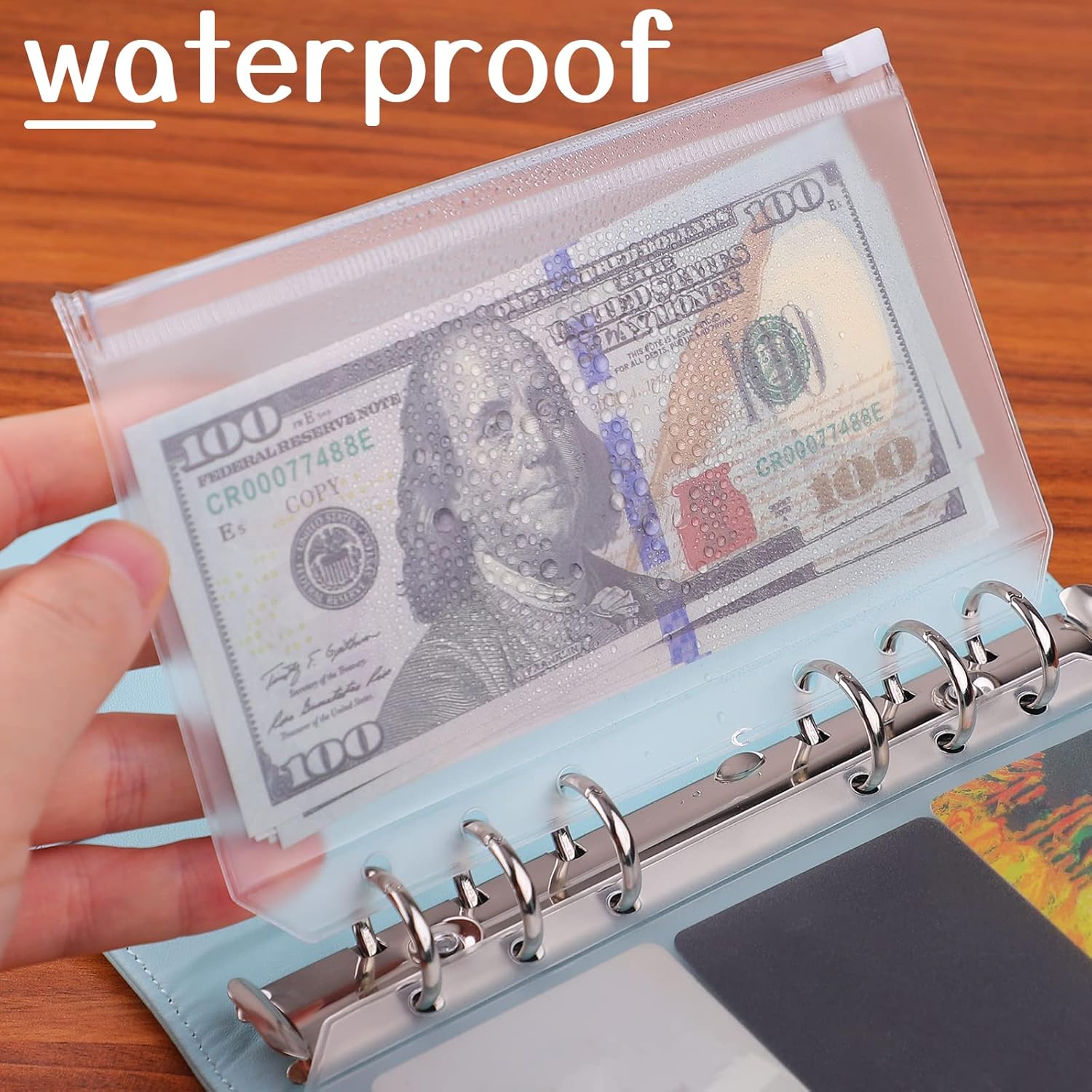 Antner 12pcs A6 Size Binder Pockets 6 Holes Budget Cash Envelopes for Budgeting, Clear Zipper Folders Loose Leaf Bags for A6 6-Ring Budget Binder, Waterproof PVC Document Pouch Filing Bags