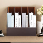 KINGFOM 4-Slot Wood Leather Document Files Holder Rack Stand Desk Files - Image 7