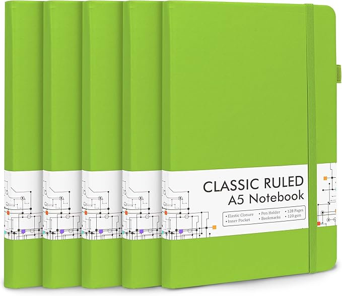 feela 5 Pack Notebooks Journals Bulk, Hardcover Notebook Classic Ruled Lined by feela
