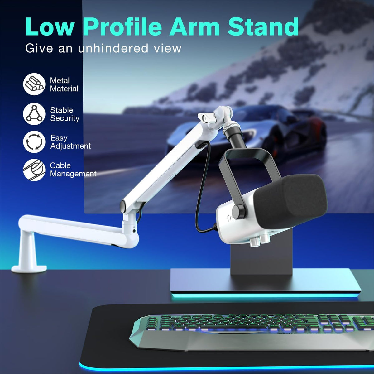 FIFINE BM88W Low Profile Mic Boom Arm for Podcast Recording Streaming