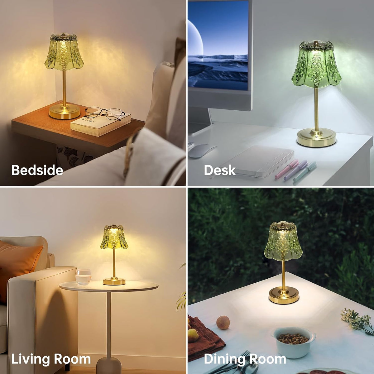 Shenmoyl Cordless Touch Table Lamp with 5200mAh Battery - 3 Adjustable Color ...