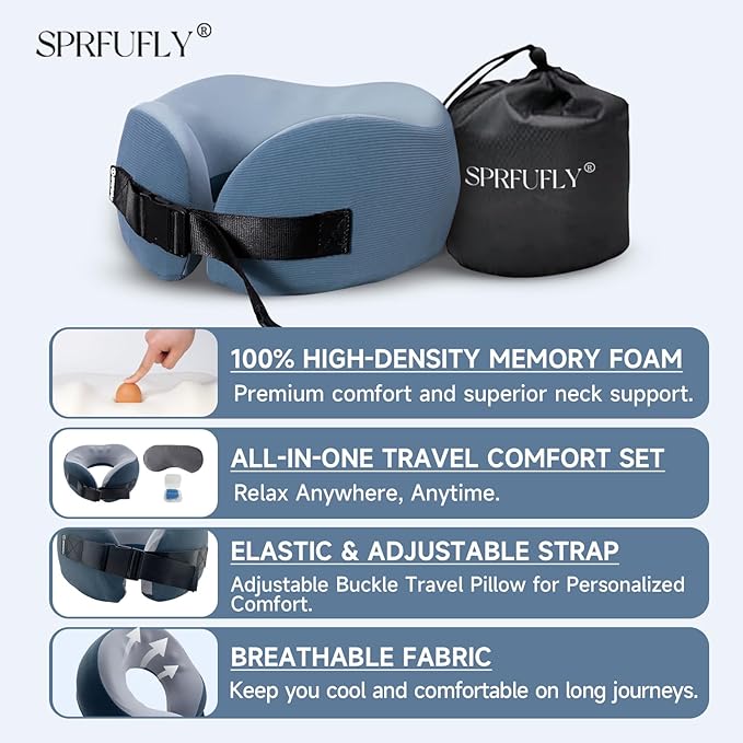 SPRFUFLY Soft Travel Pillow, 100% Memory Airplane Pillow - Image 5