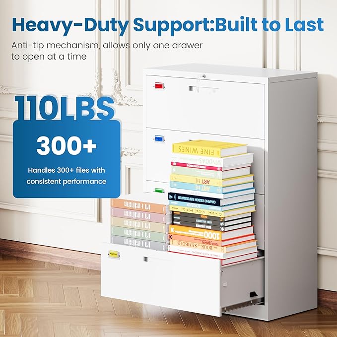 PEUKC 4 Drawer File Cabinet, Lateral Filing Cabinets - Image 8