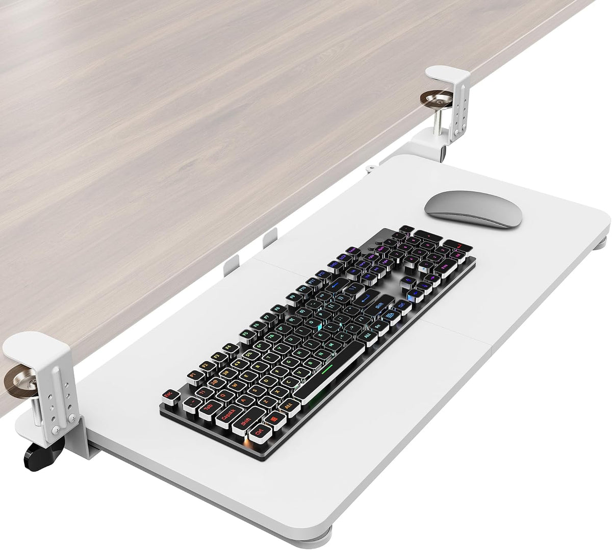Ergonomic Keyboard Tray Under Desk, 25.6x11.8 Inch Board, White