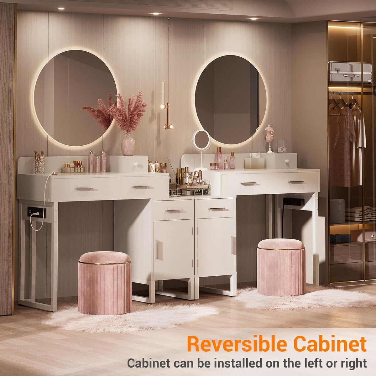 Vanity Desk with 4 Storage Drawers - Modern Makeup Vanity Table with Charging...