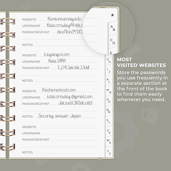 Clever Fox Password Book Spiral – Mini Internet Address & Password Organizer - Image 4