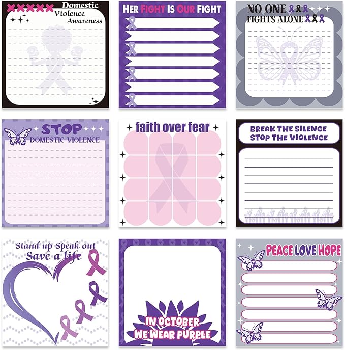 Lovarywow Domestic Violence Awareness Sticky Notes Gifts, 9 Pack Domestic by Lovarywow