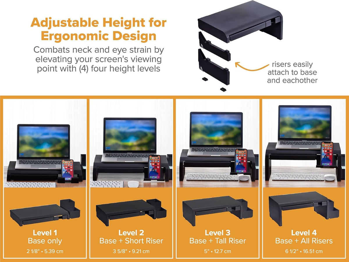 Bostitch Konnect Adjustable Monitor Riser with Drawer, Cell Phone Stand &...