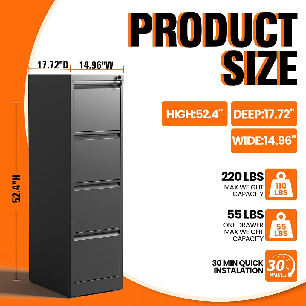 4 drawer file cabinet with lock,vertical filing storage shown in use