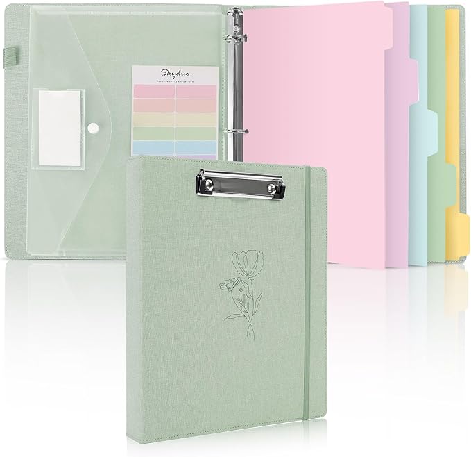 SKYDUE Clipboard Binder with Dividers, 1 Inch Linen 3 Ring Binder with by SKYDUE