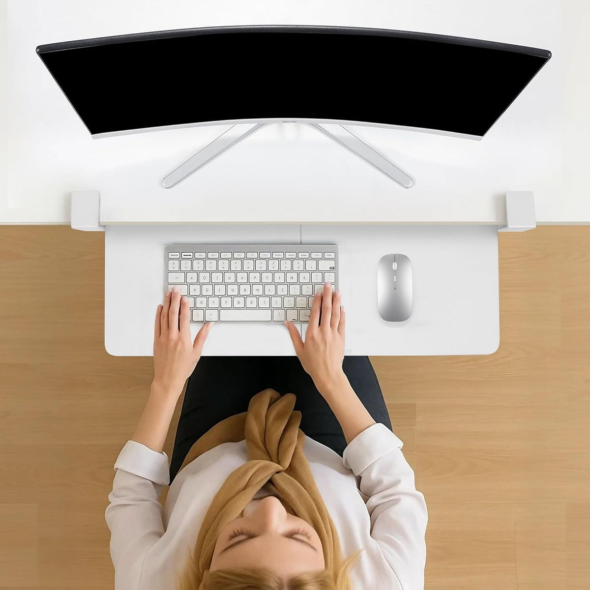 Keyboard Tray Under Desk with Drawer, White, 26.77" X 11.81"
