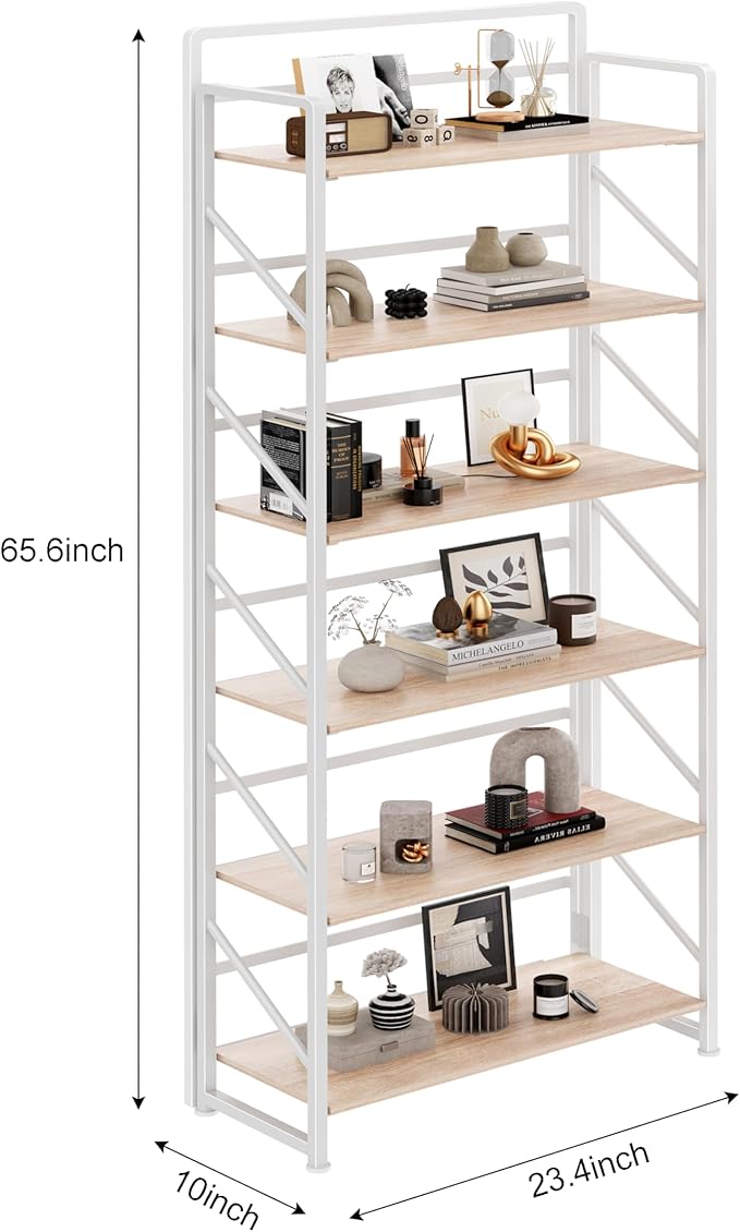 JSB No Assembly Folding Bookshelf, 6 Tier Industrial Metal Book Shelf - Image 3