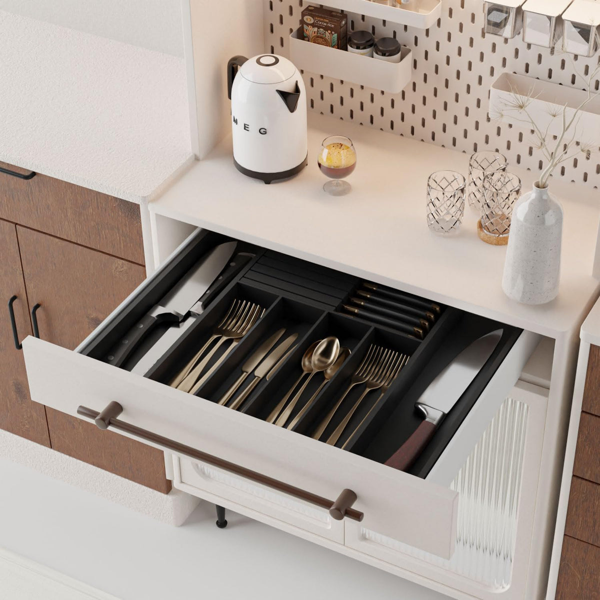 Utensil Organizer Silverware Tray for Drawer - Bamboo Knife Drawer Organizer ...