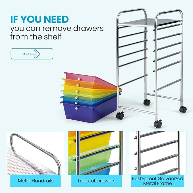 Giantex 6 Storage Drawer Cart Rolling Organizer Cart - Image 4