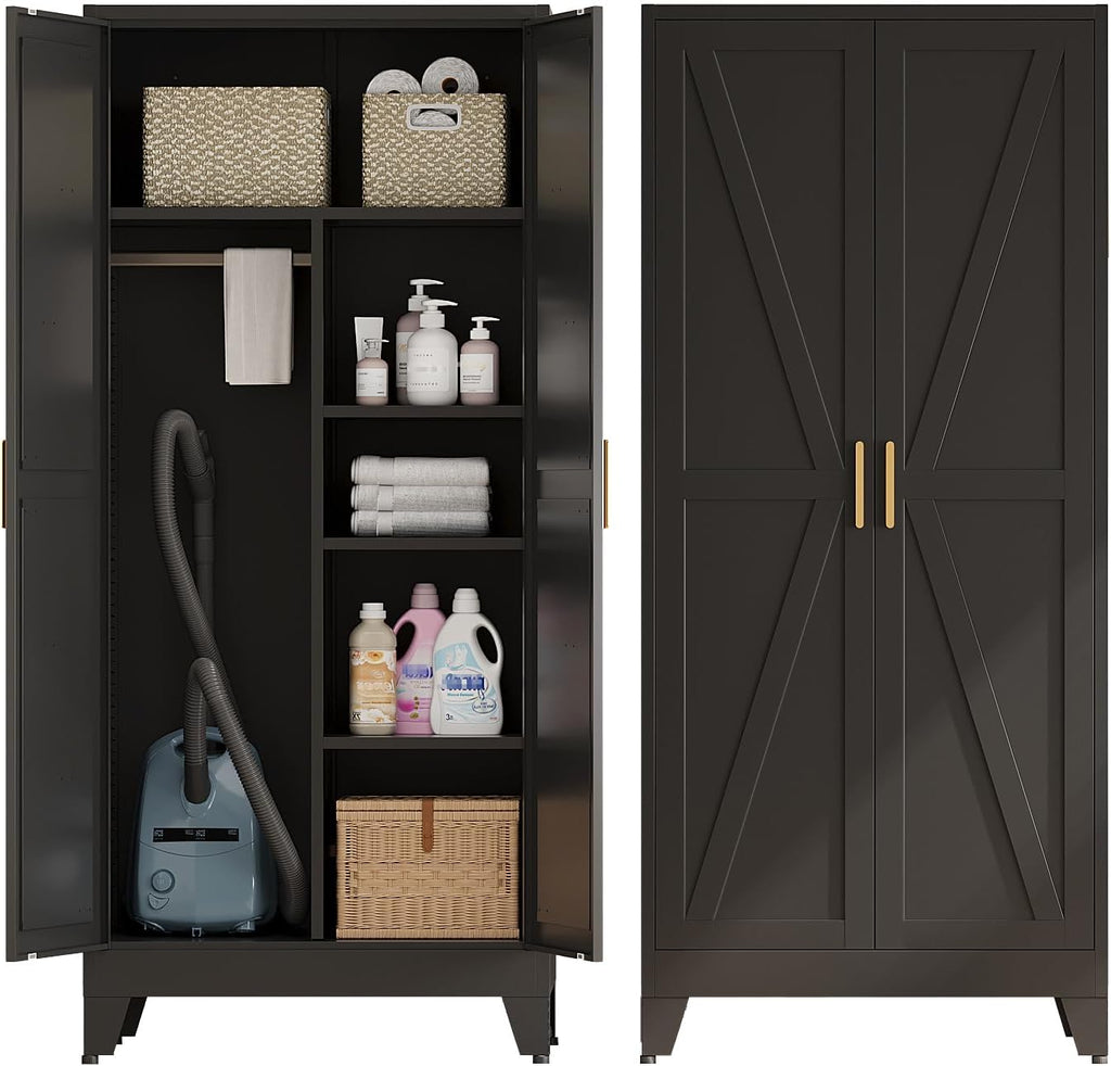 bevivog 71" metal storage cabinet, tall utility closet, main product view