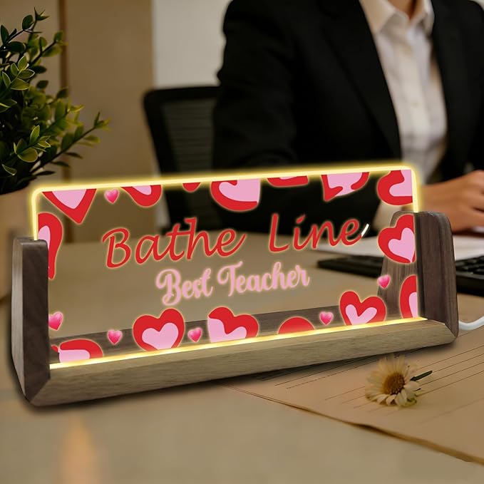 Desk Name Plate Personalized Custom Light Up Acrylic Plaque by YAEILOV