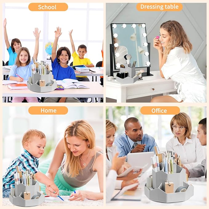 Cayxenful Pencil Pen Holder for Desk, 9 Slots 360 Degree Rotating Desk - Image 6