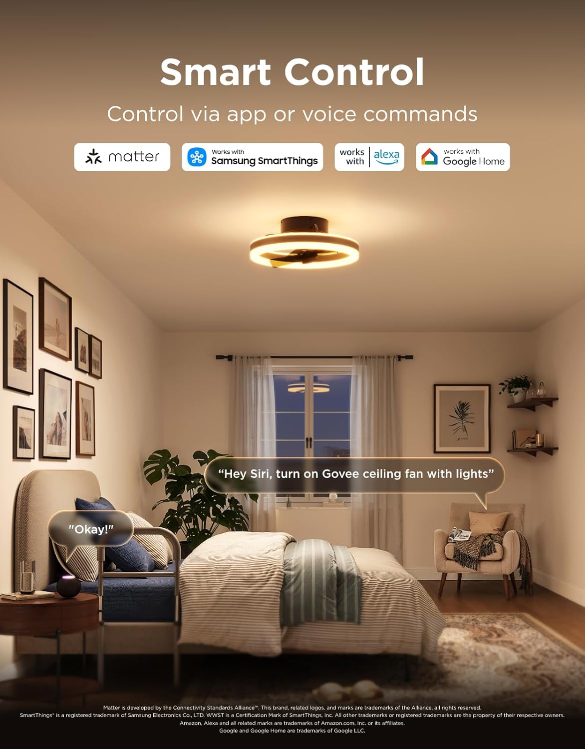 govee ceiling fan with lights, 20'' rgbic fandelier showing dimensions