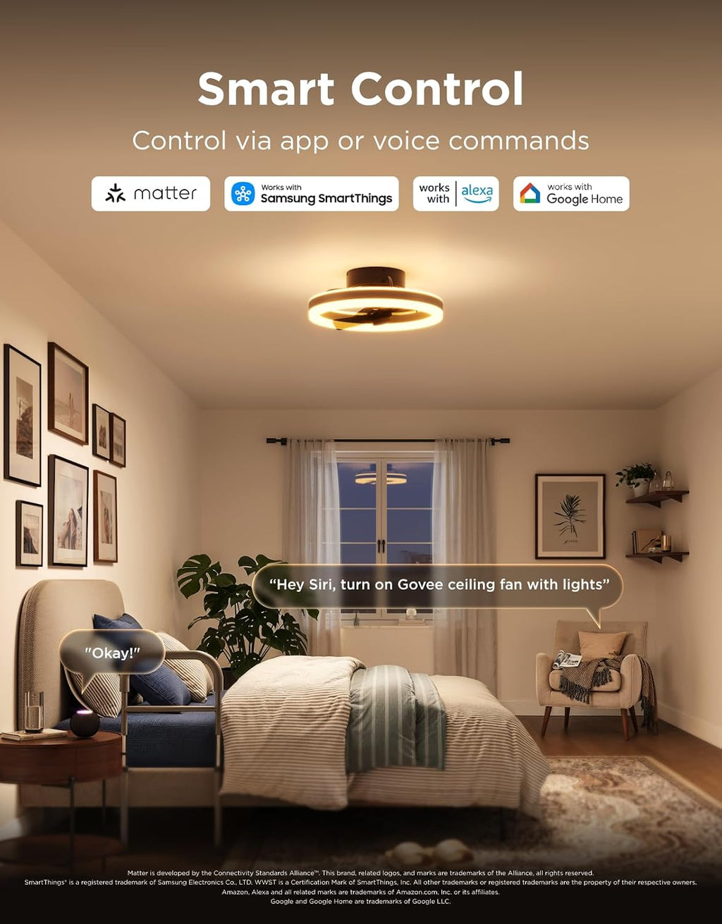 govee ceiling fan with lights, 20'' rgbic fandelier showing dimensions